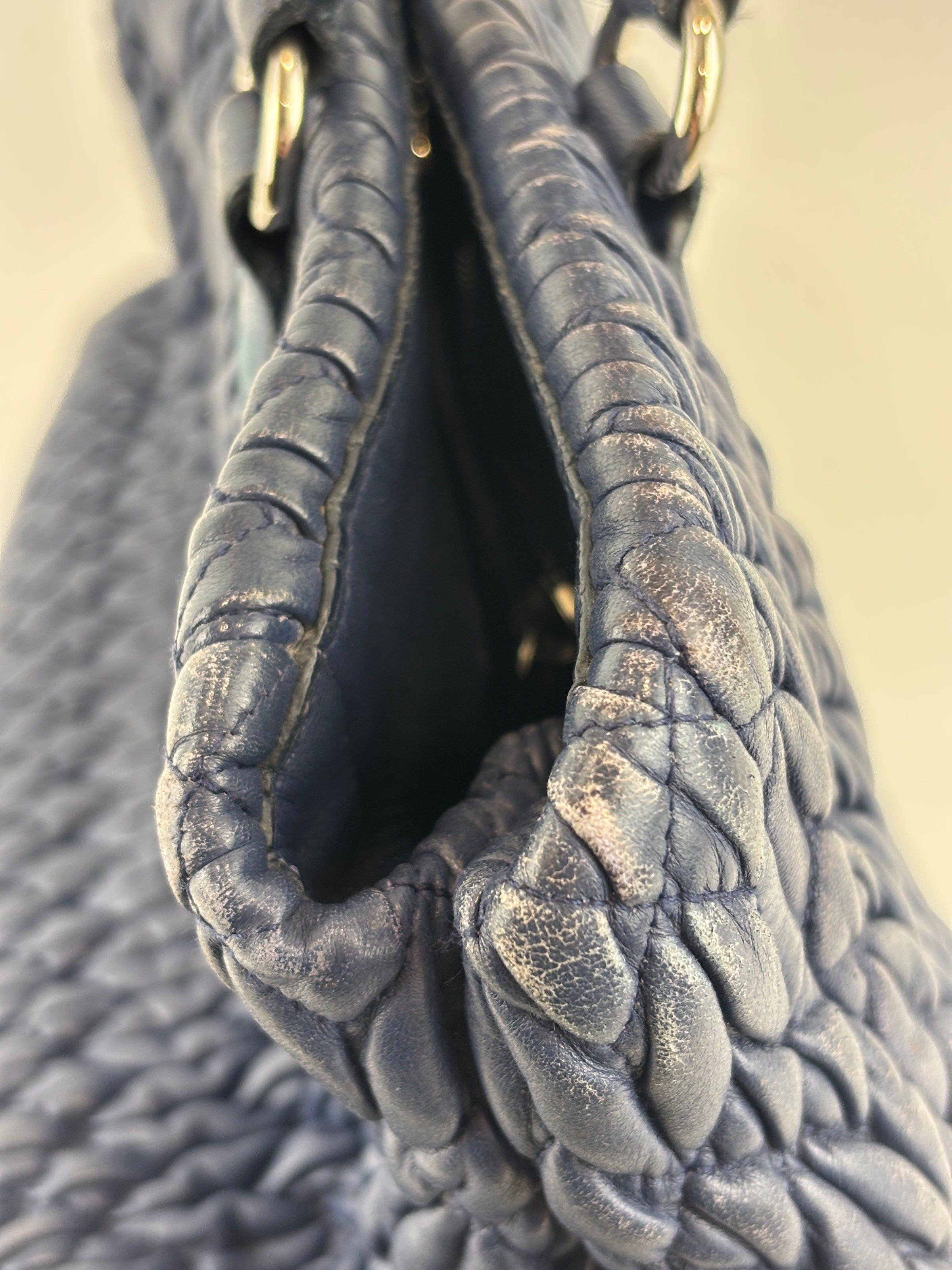 Matelasse Nappa Crystal Leather Small Tote Dark Blue