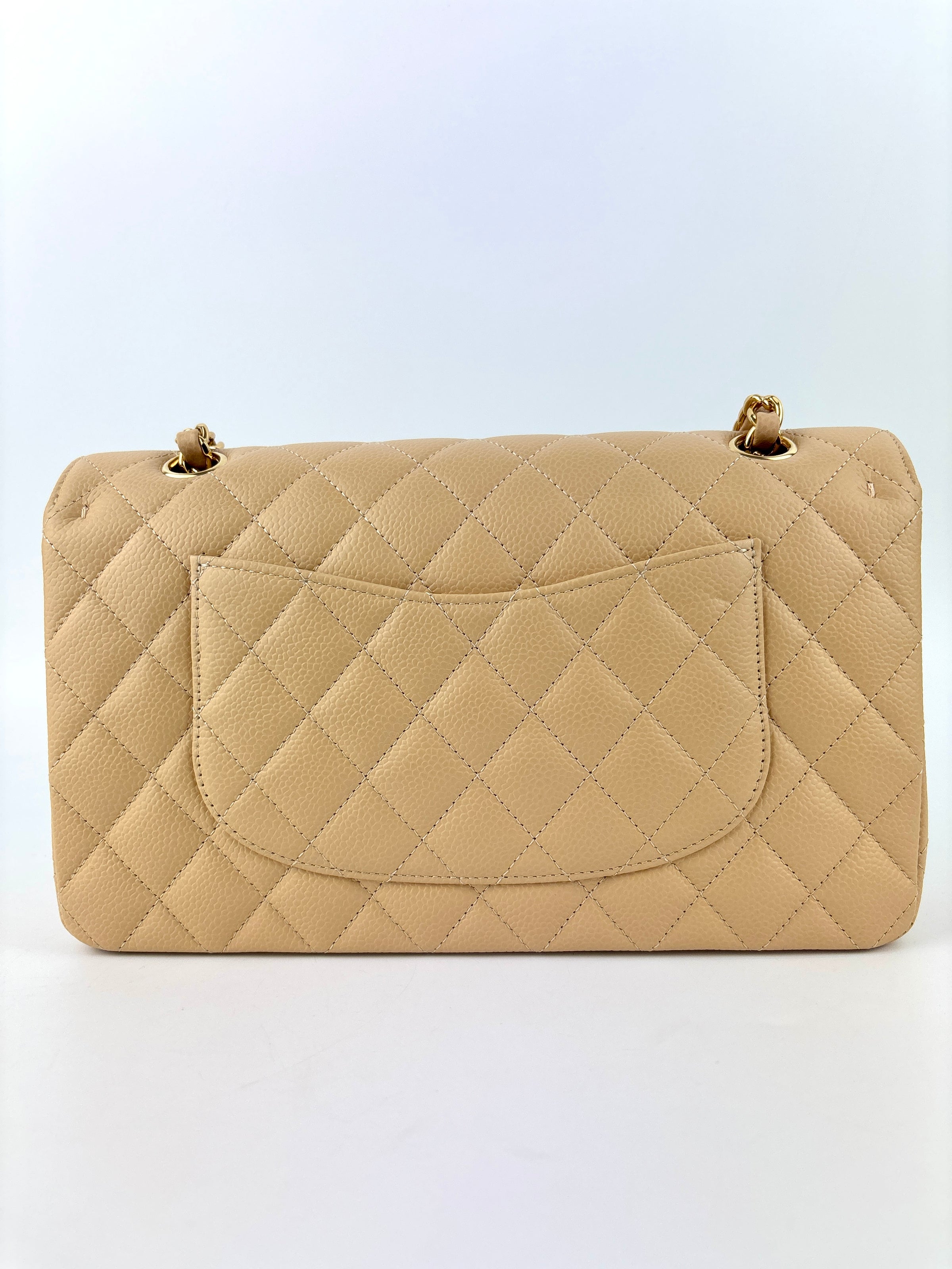 Classic Flap Medium Beige Caviar GHW - Glampot