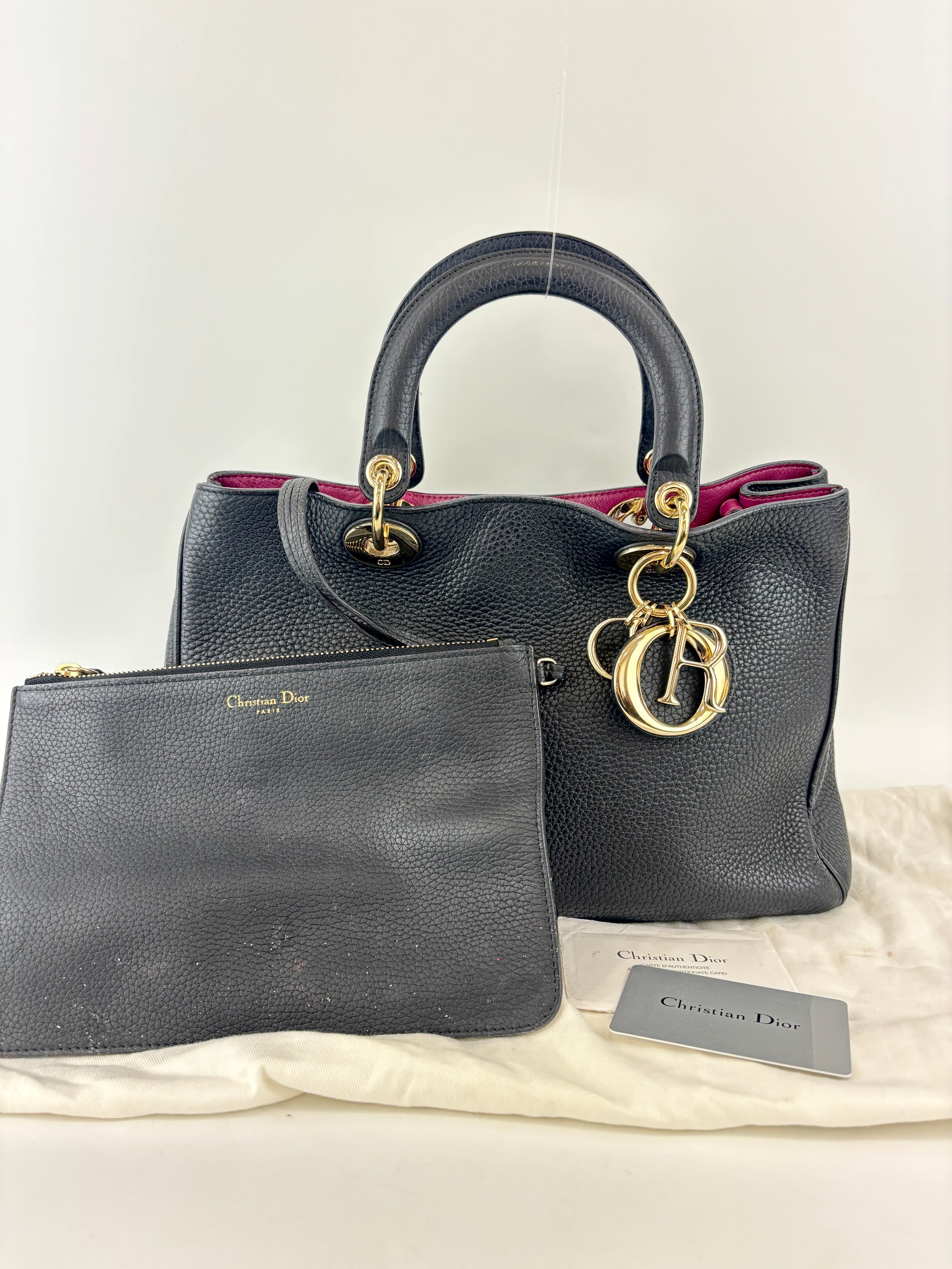 Diorissimo Medium Black Pebbled Leather Tote