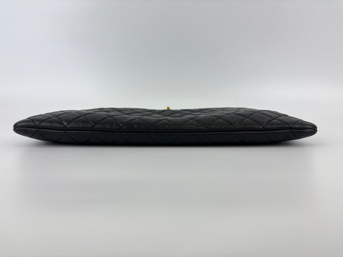 Mademoiselle Large O Case Clutch in Black Quilted Sheepskin