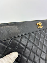 Mademoiselle Large O Case Clutch in Black Quilted Sheepskin