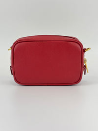 1N1674 Mini Zip-Top Camera Crossbody Bag in Fuoco Saffiano Leather
