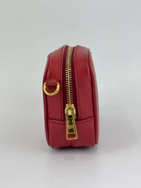 1N1674 Mini Zip-Top Camera Crossbody Bag in Fuoco Saffiano Leather