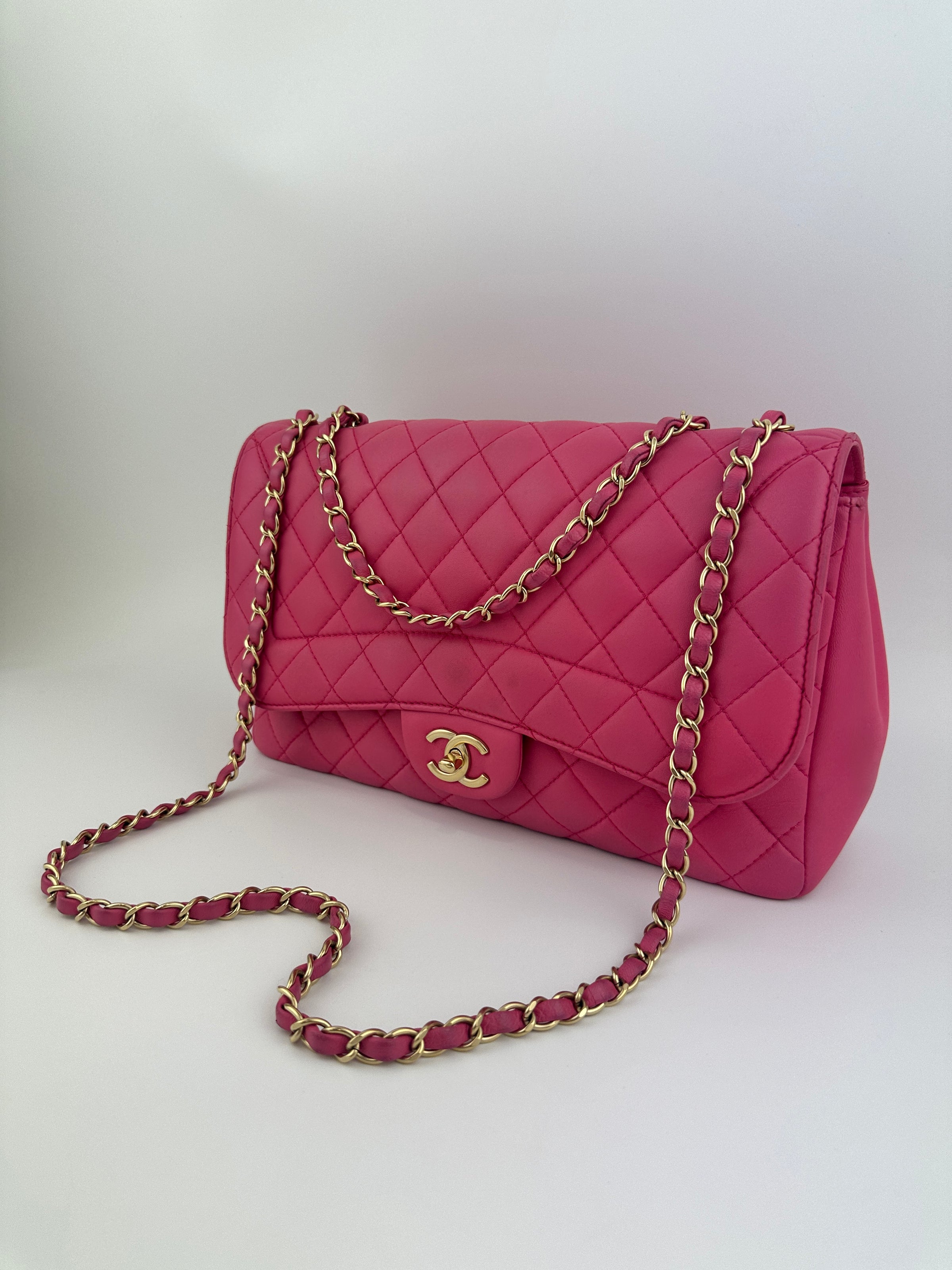 Mademoiselle Chic Pink Quilted  Lambskin Leather Flap Bag GHW