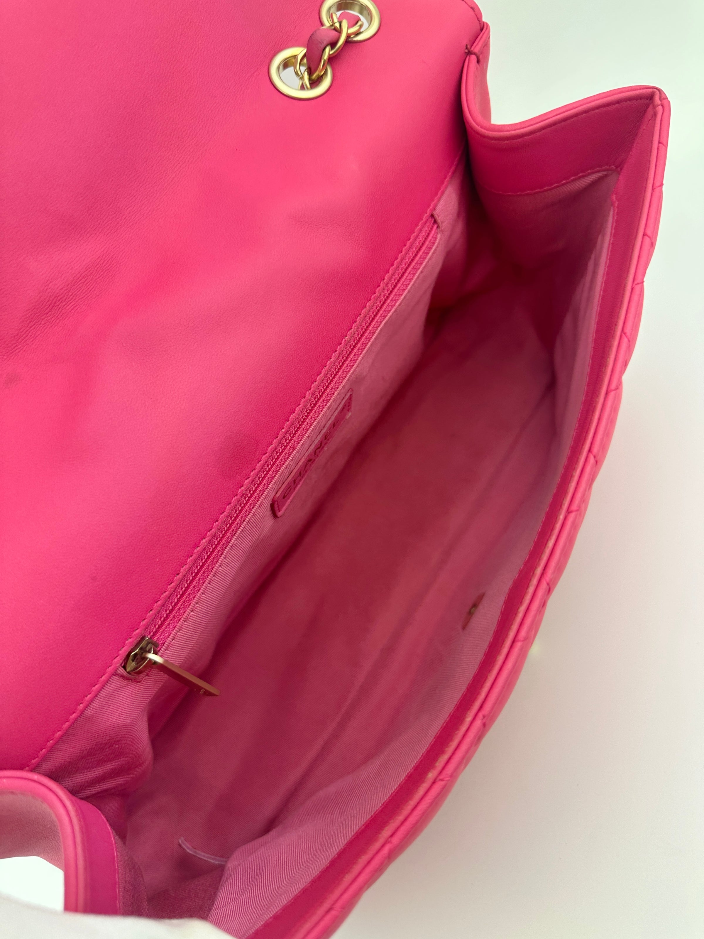 Mademoiselle Chic Pink Quilted  Lambskin Leather Flap Bag GHW