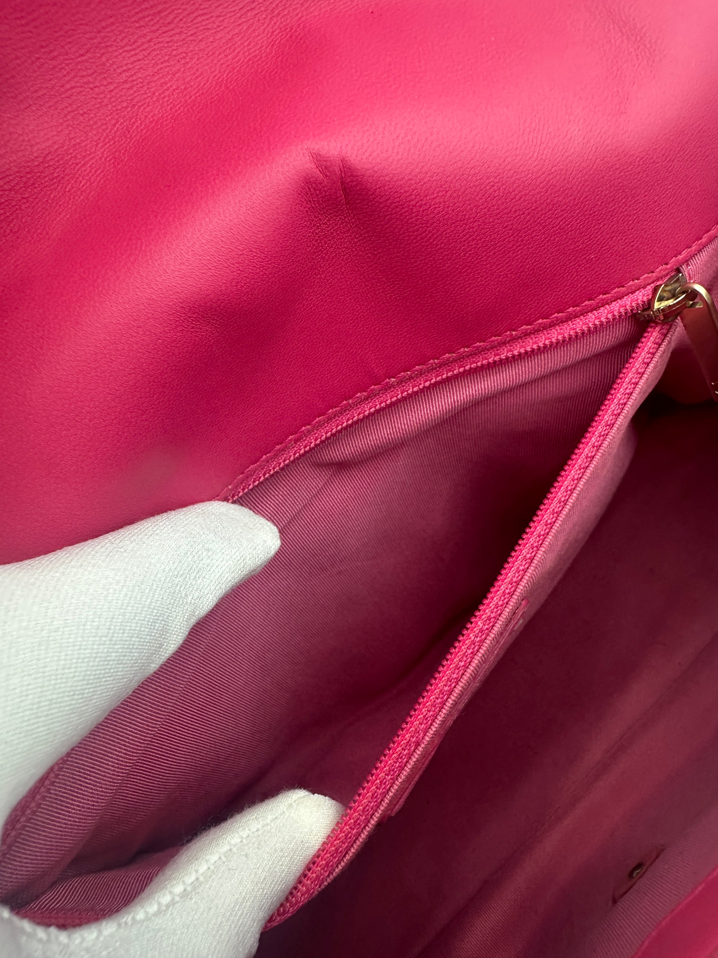 Mademoiselle Chic Pink Quilted  Lambskin Leather Flap Bag GHW