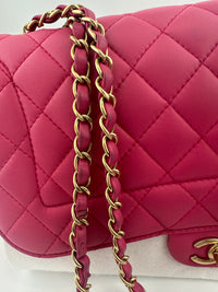 Mademoiselle Chic Pink Quilted  Lambskin Leather Flap Bag GHW
