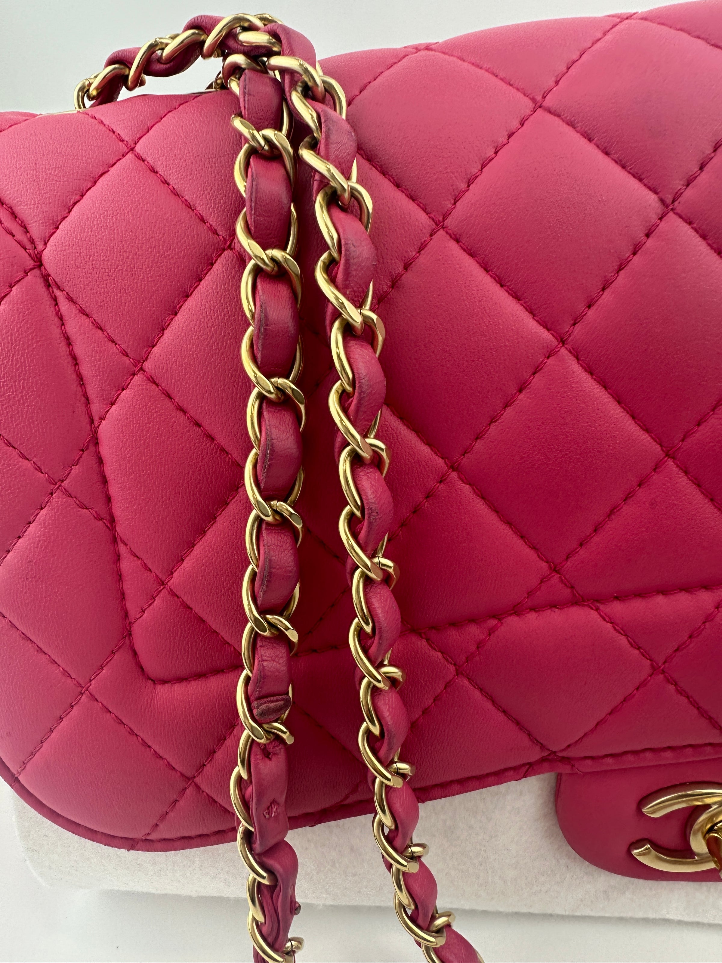 Mademoiselle Chic Pink Quilted  Lambskin Leather Flap Bag GHW