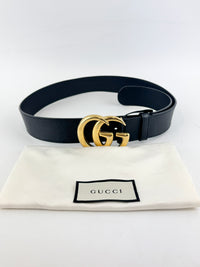 400593 GG Marmont Wide Belt Black Leather GHW Size 80