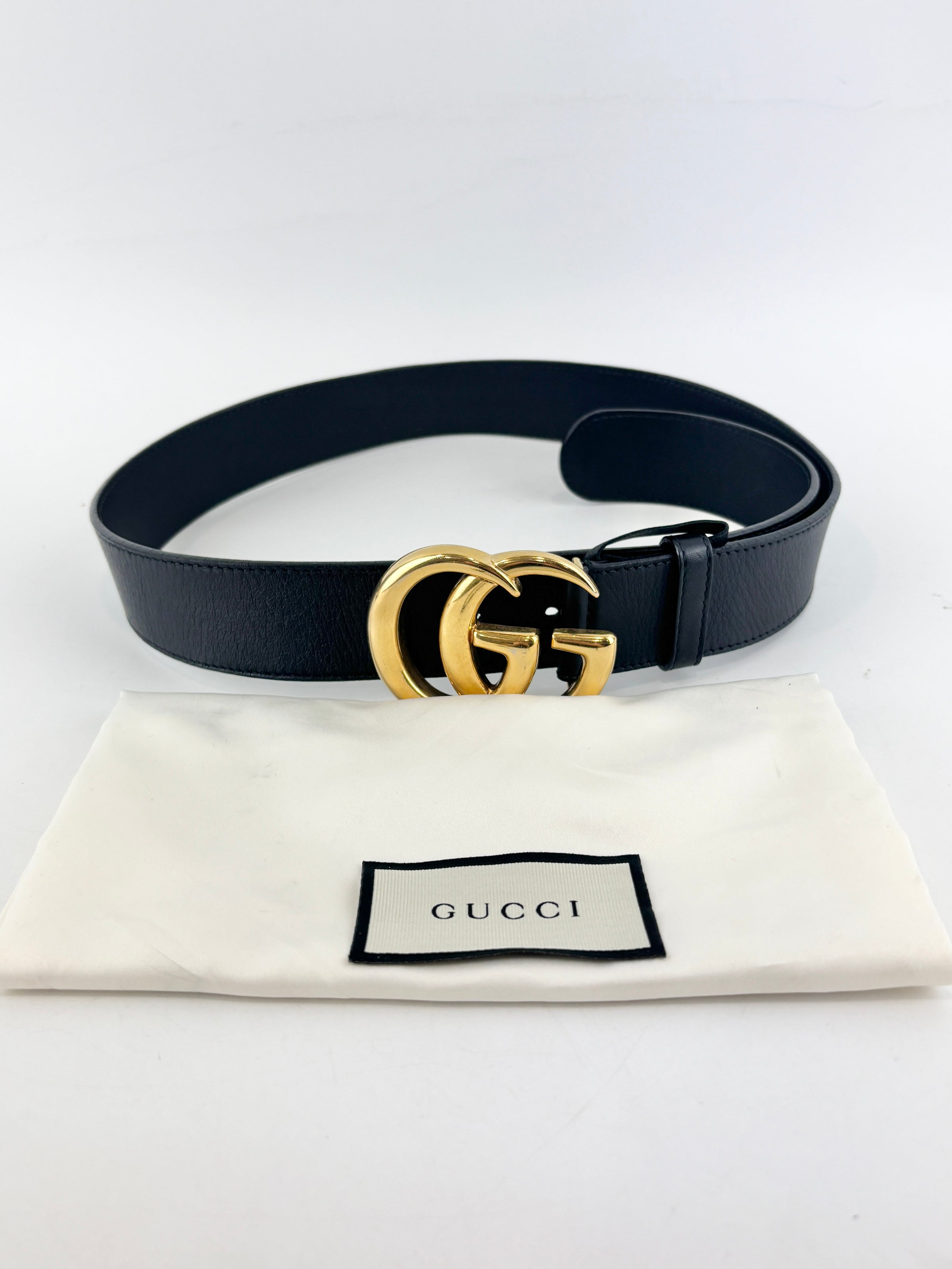 400593 GG Marmont Wide Belt Black Leather GHW Size 80