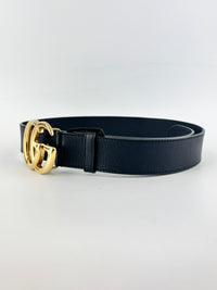 400593 GG Marmont Wide Belt Black Leather GHW Size 80