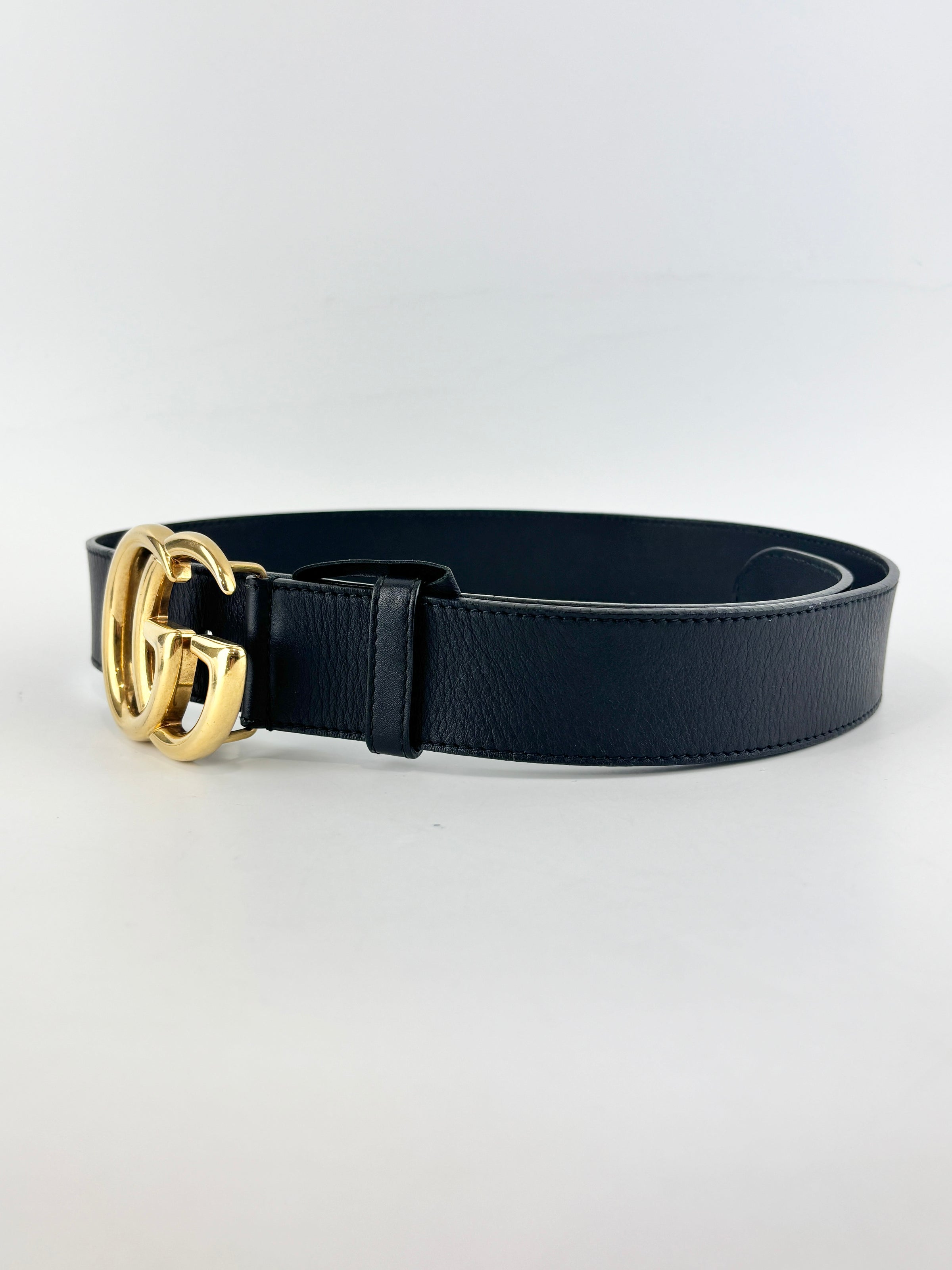 400593 GG Marmont Wide Belt Black Leather GHW Size 80