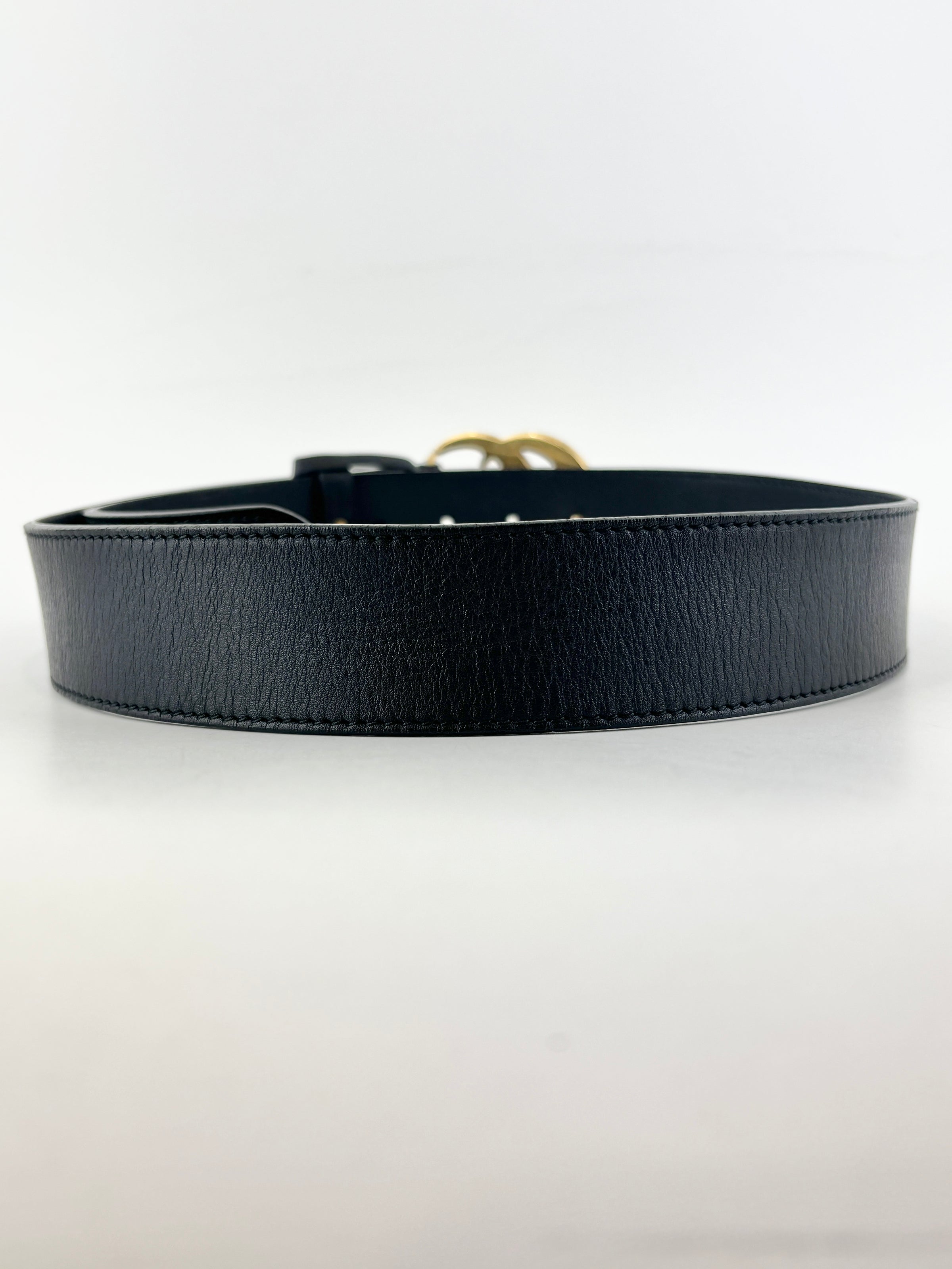 400593 GG Marmont Wide Belt Black Leather GHW Size 80