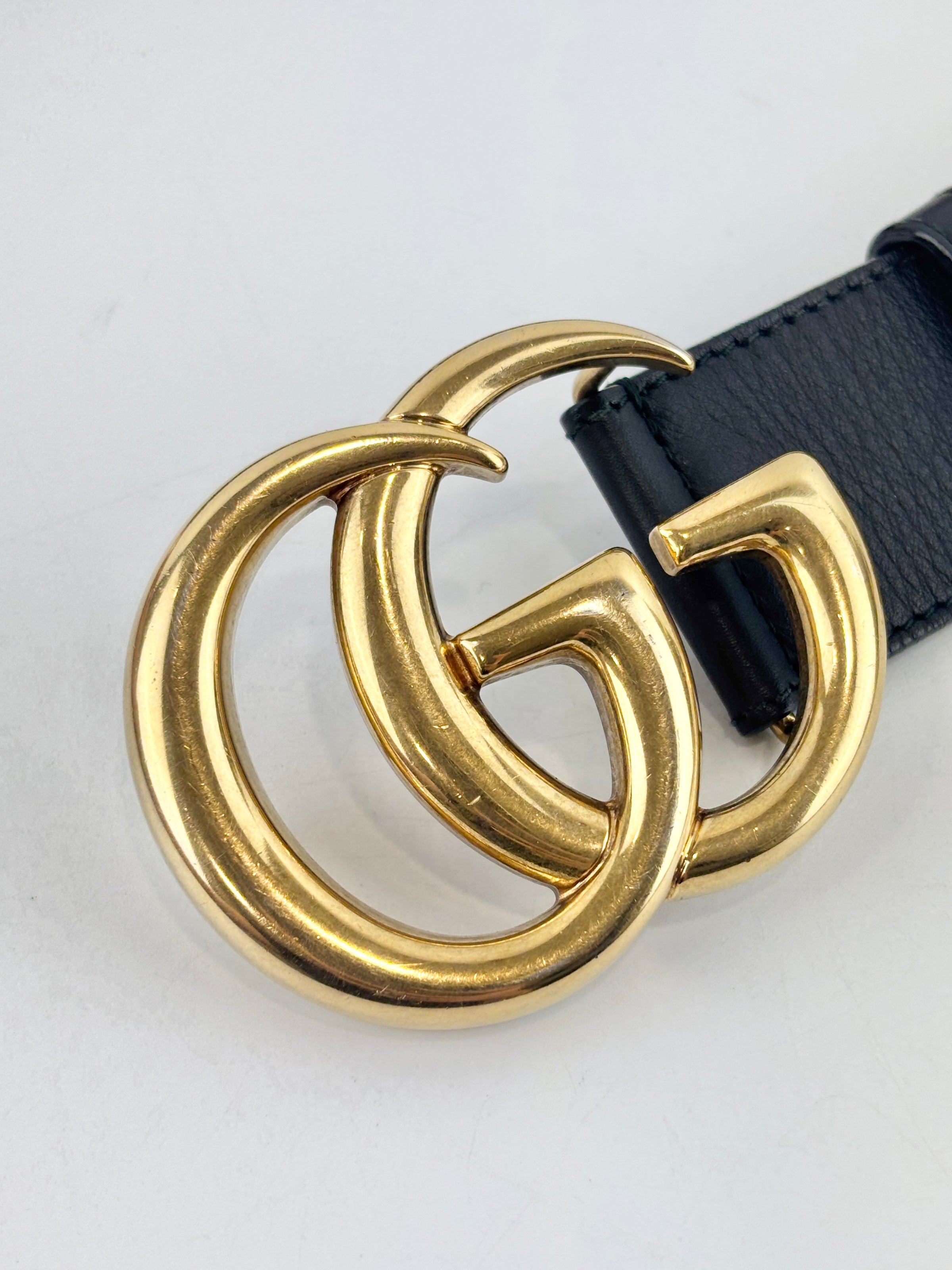 400593 GG Marmont Wide Belt Black Leather GHW Size 80