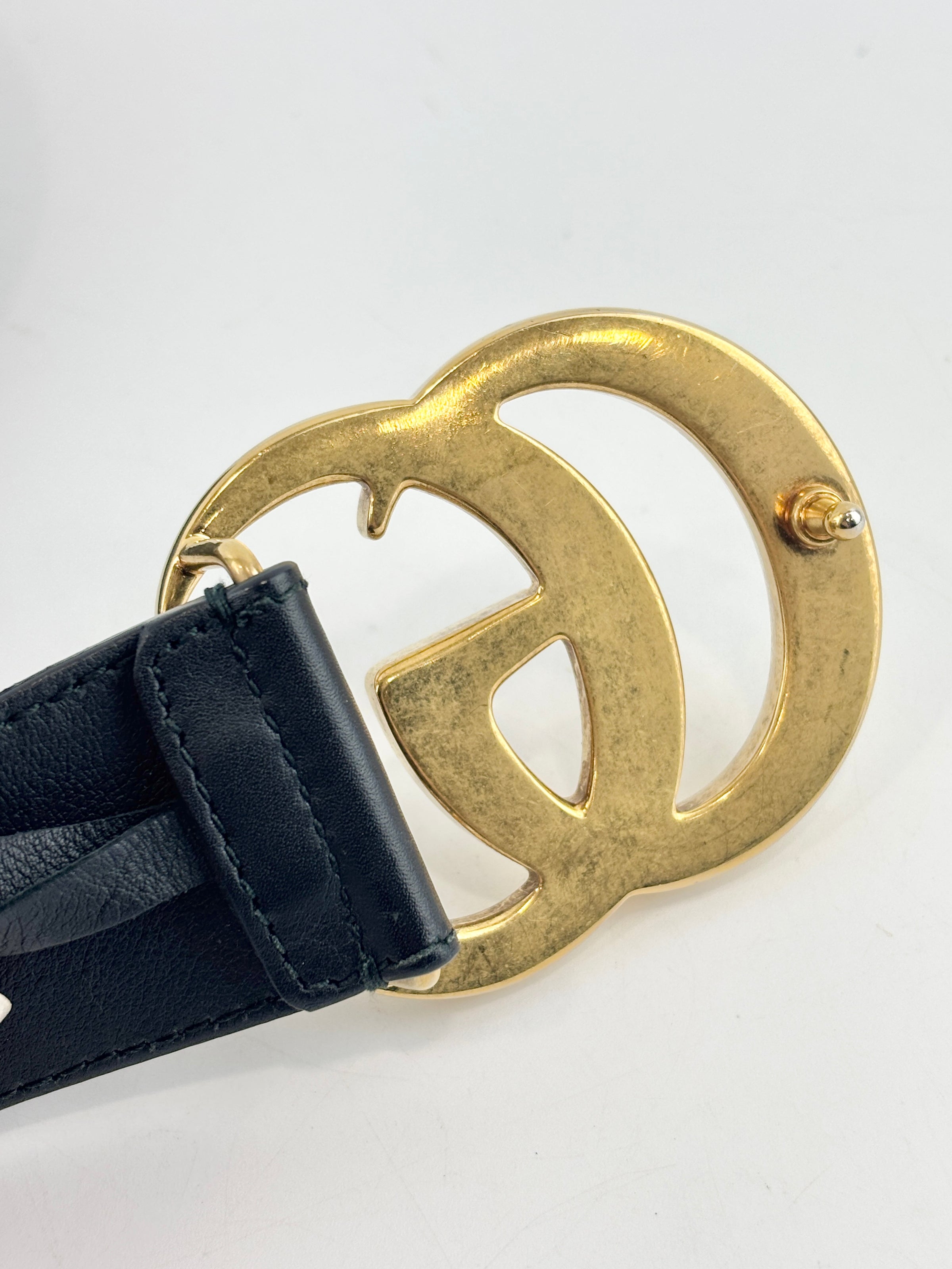 400593 GG Marmont Wide Belt Black Leather GHW Size 80