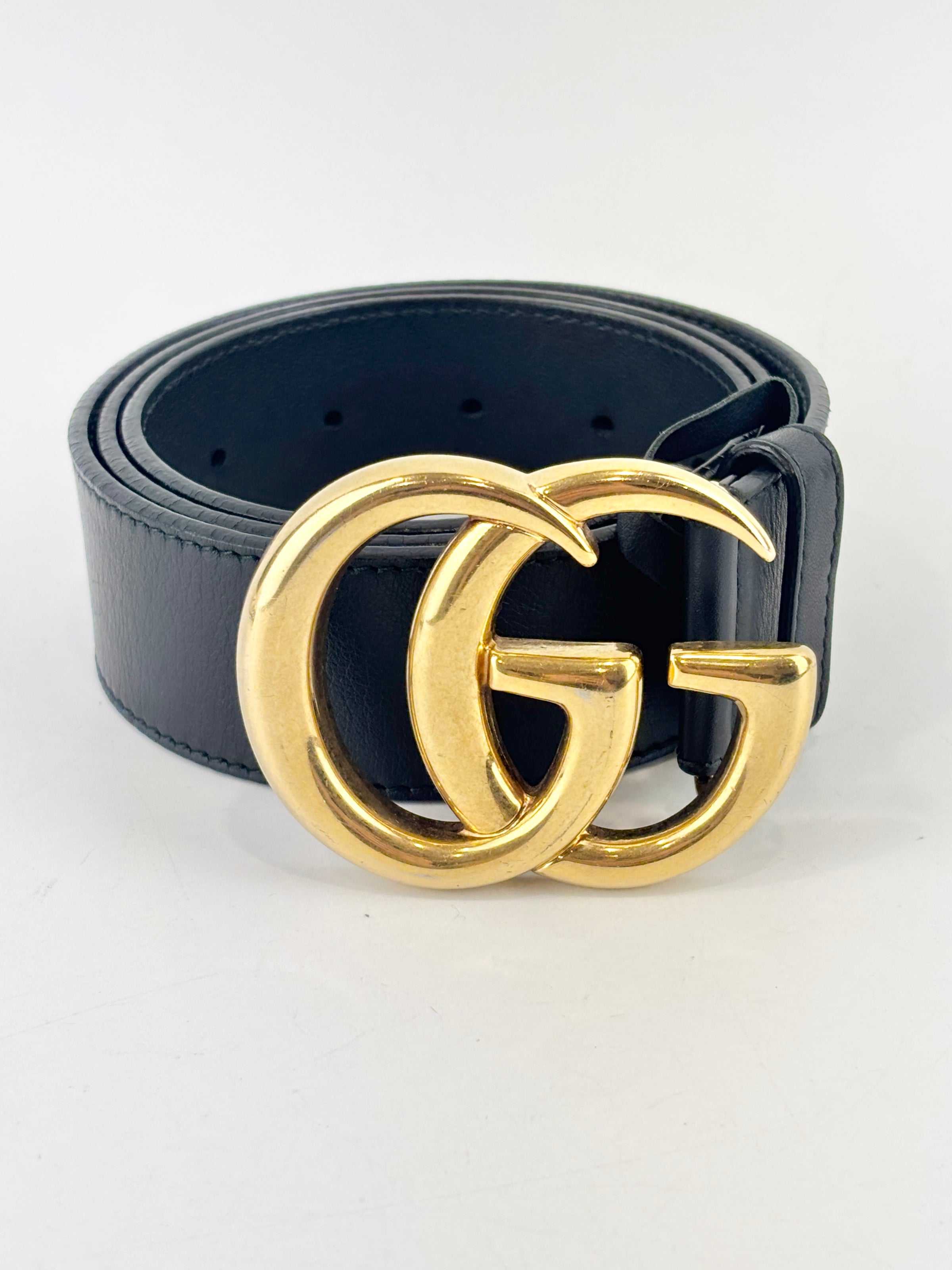 400593 GG Marmont Wide Belt Black Leather GHW Size 80