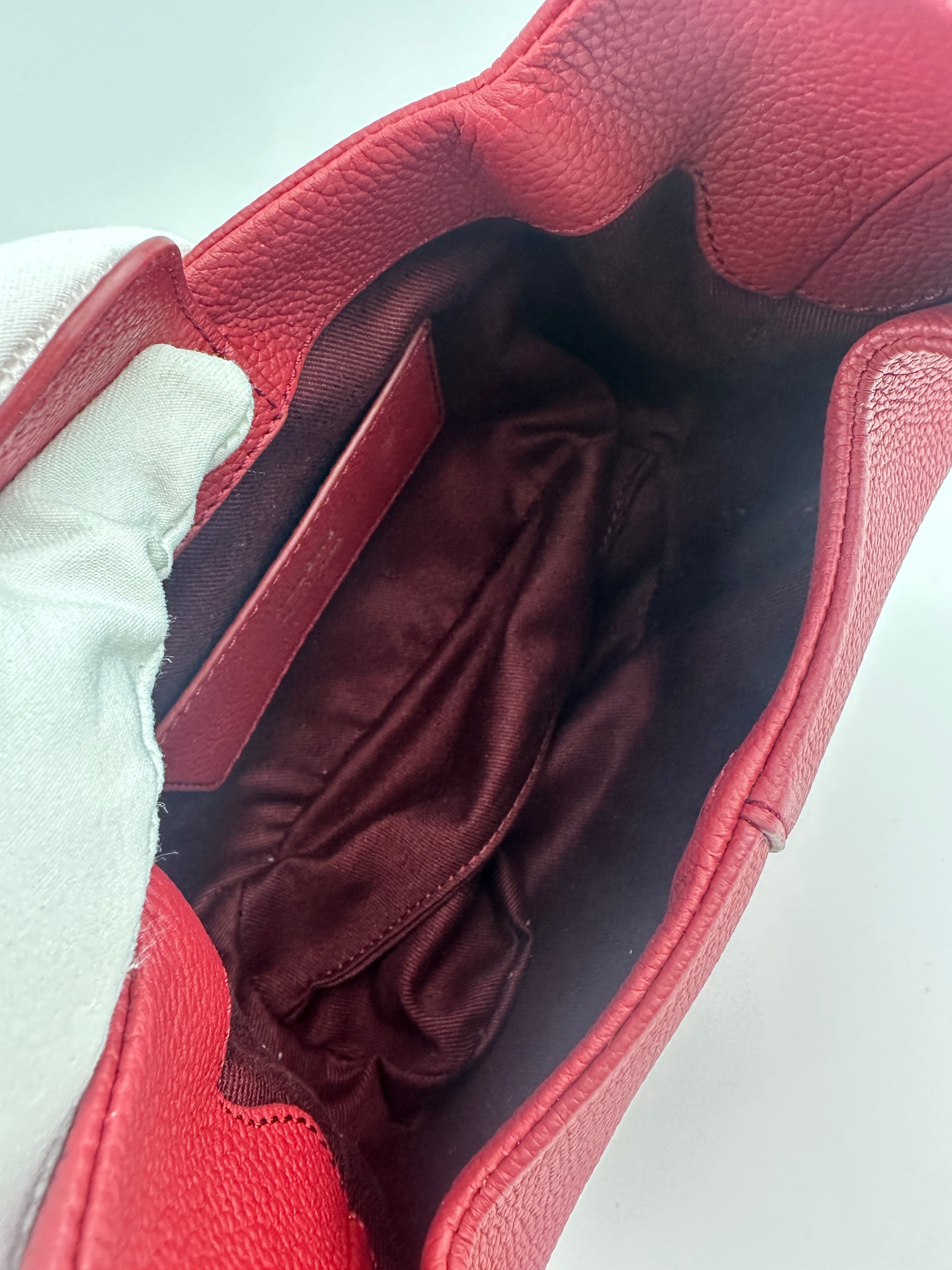 Beri Red Grained Calfskin Leather Bag