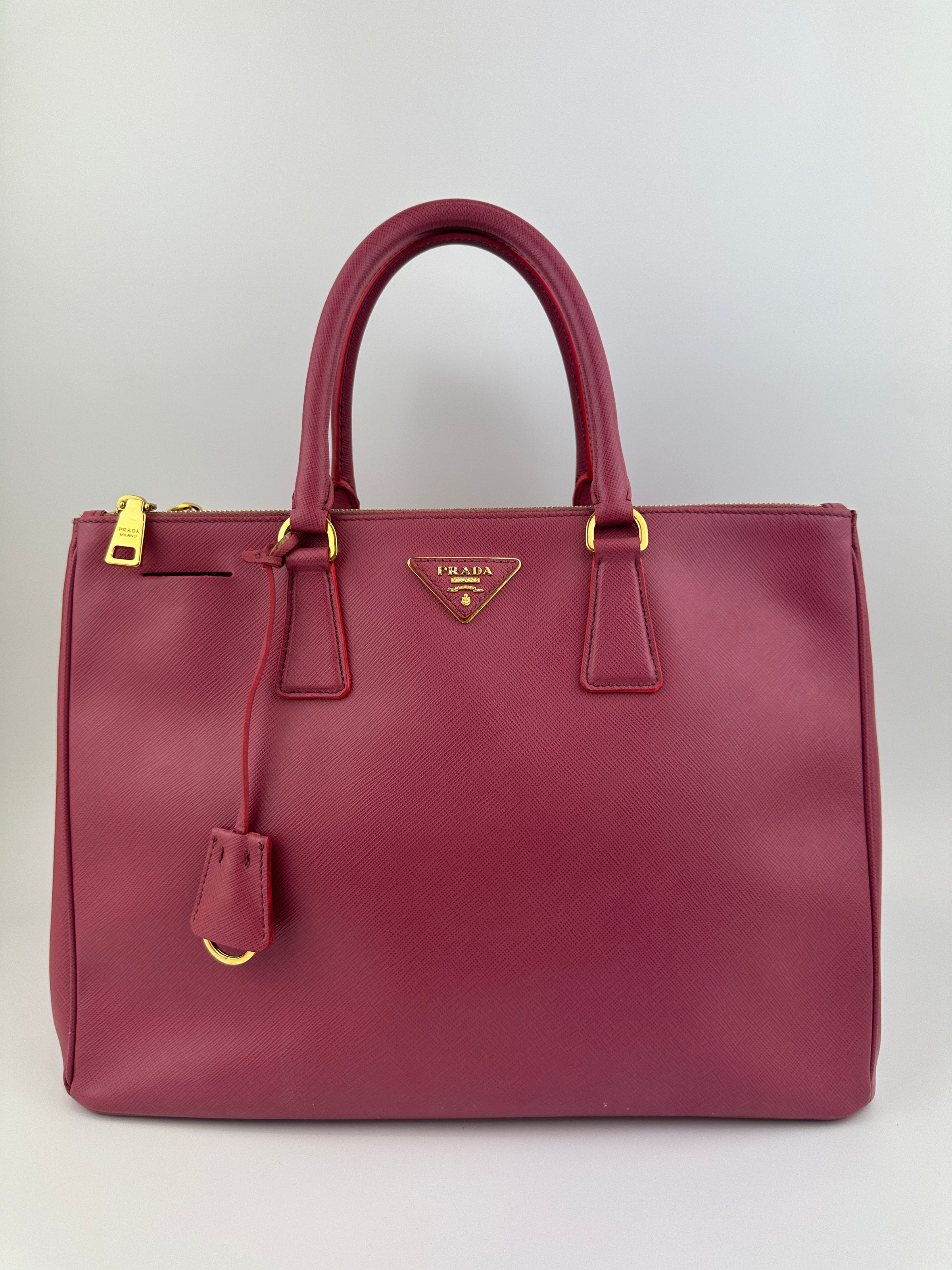 BN1786 Large Saffiano Lux Double Zip Pink Tote Bag