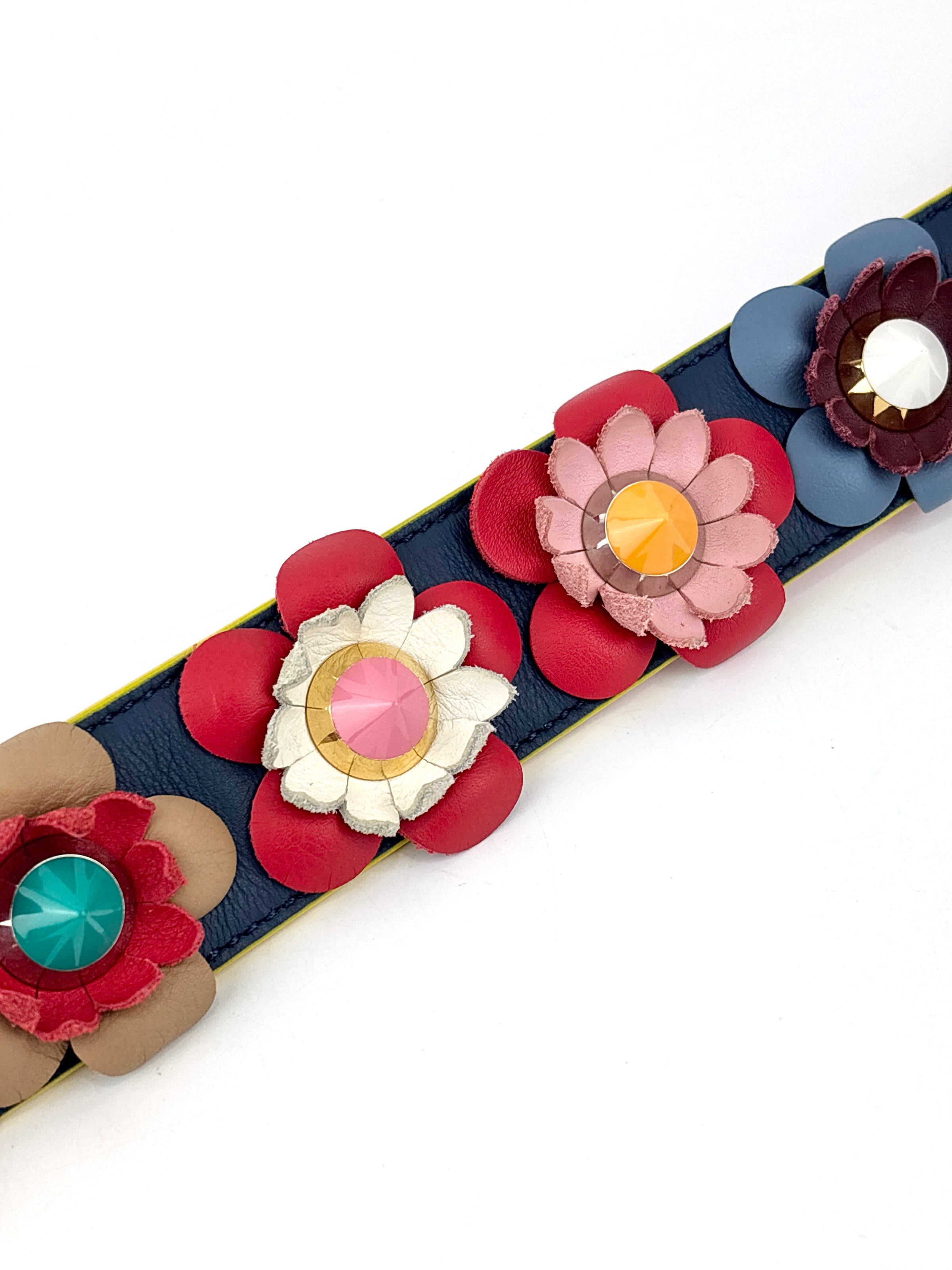 Fendi Multicolor Leather Flower Strap You Shoulder Strap