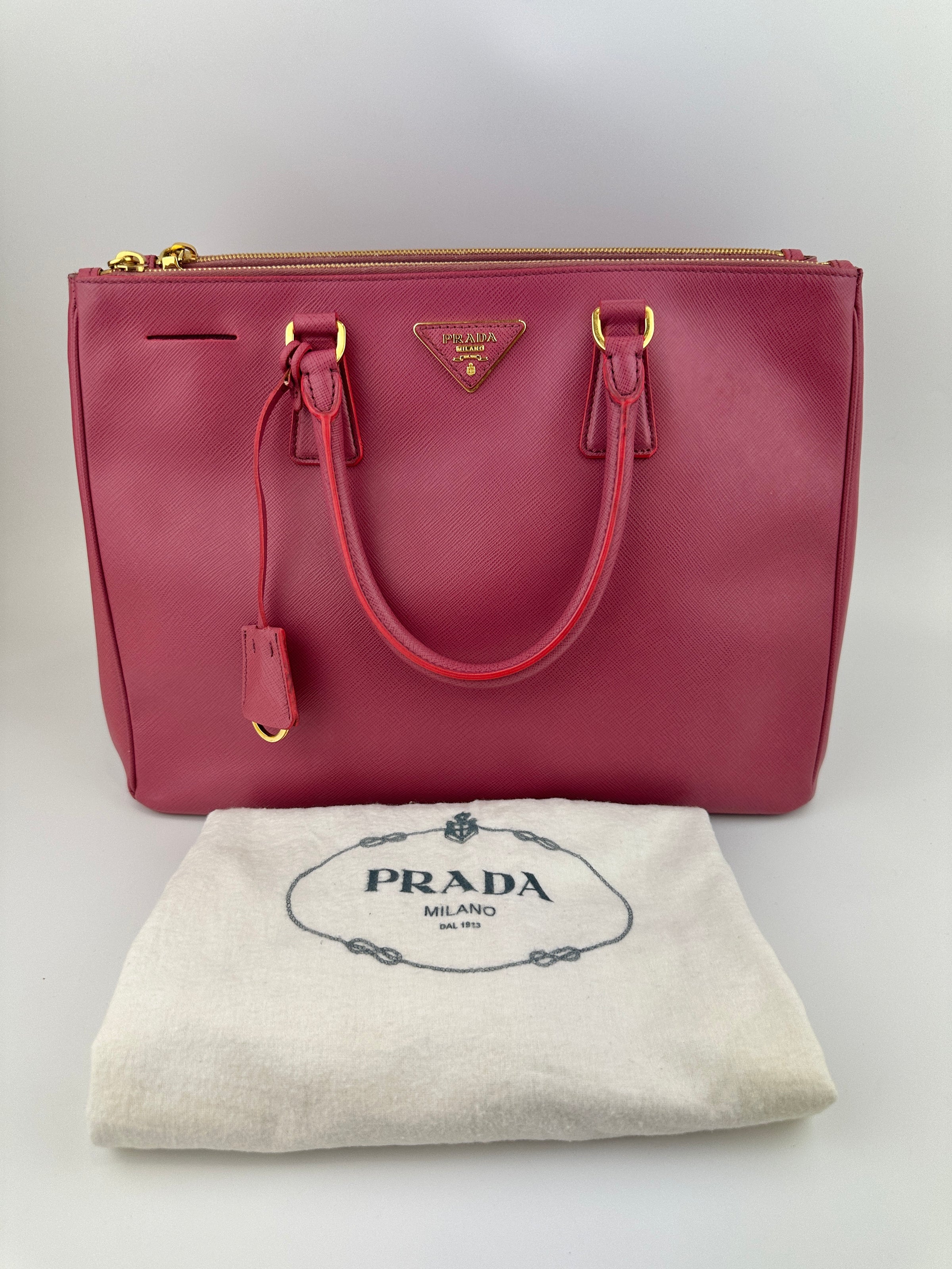 BN1786 Large Saffiano Lux Double Zip Pink Tote Bag