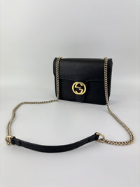 Interlocking G Shoulder Bag in Black Calfskin