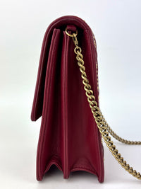 Studded Lambskin Vertical Diorama Clutch on Chain Burgundy GHW - Glampot