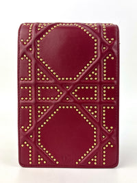 Studded Lambskin Vertical Diorama Clutch on Chain Burgundy GHW - Glampot