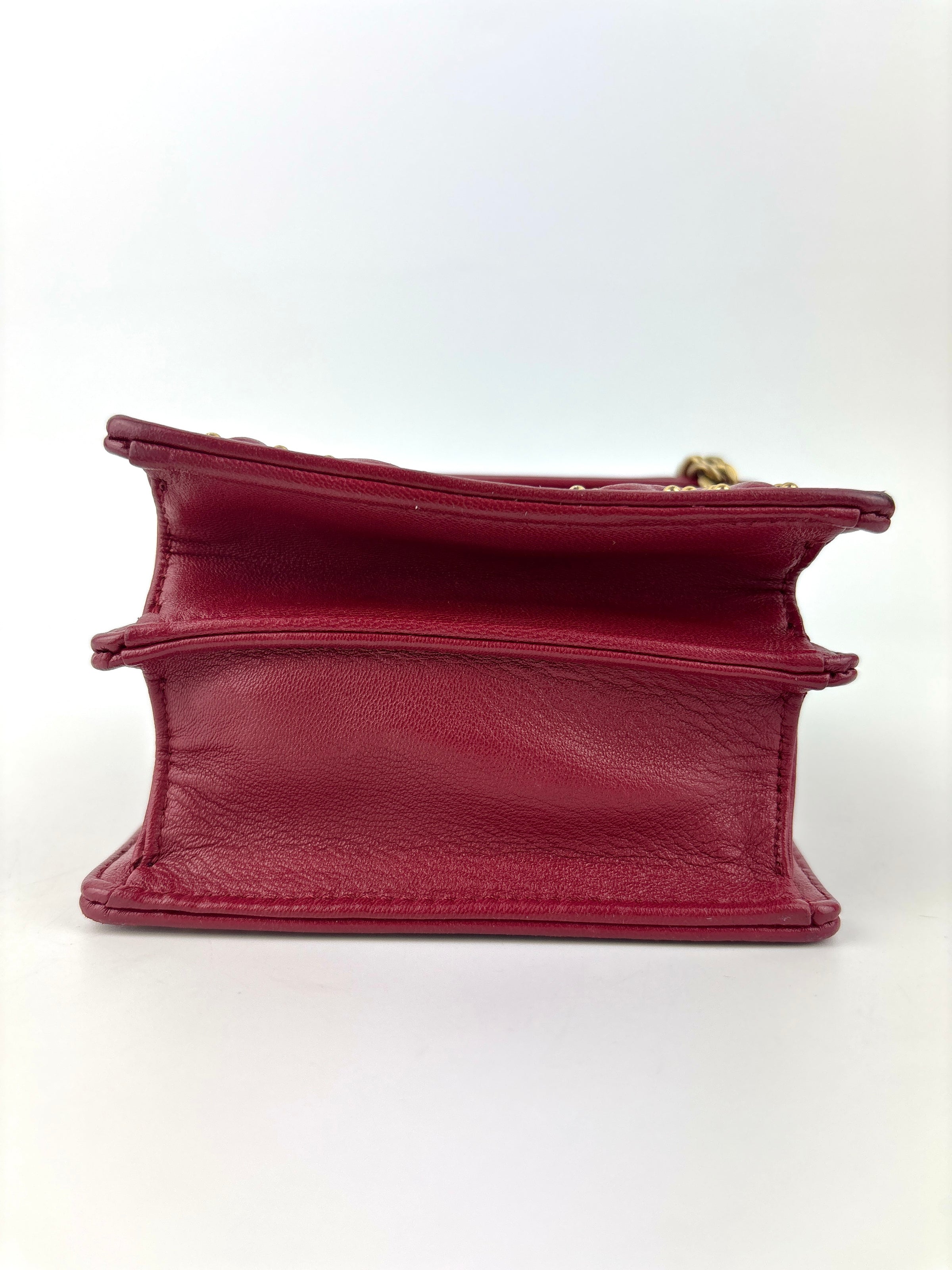 Studded Lambskin Vertical Diorama Clutch on Chain Burgundy GHW - Glampot