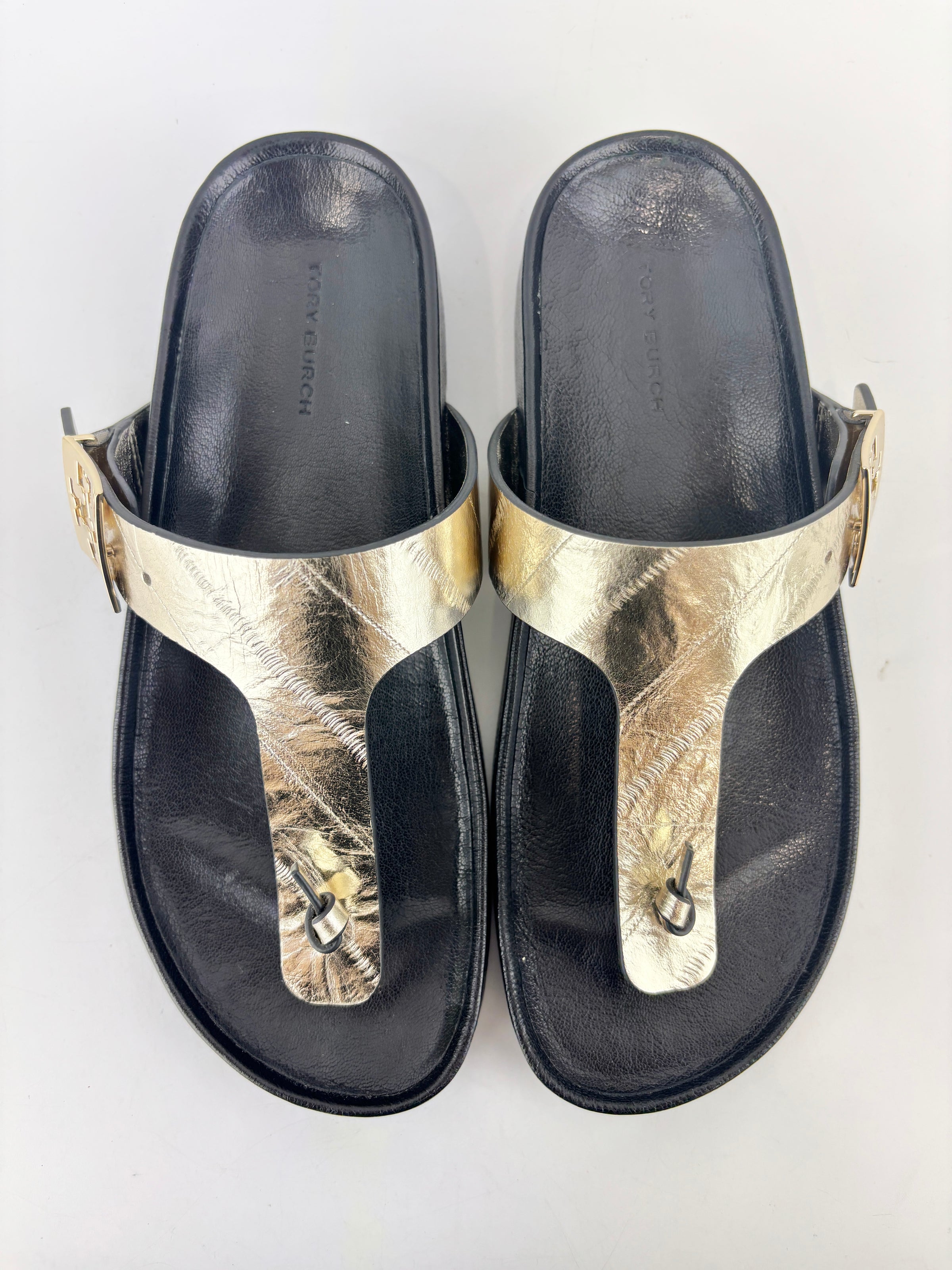 Mellow Thong Leather Sandals in Spark Gold / Perfect Black Size US 8