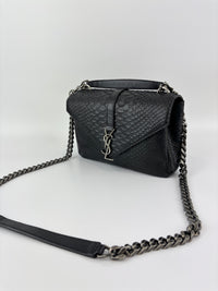 Medium College Bag in Black Python-Embossed Leather