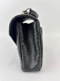Medium College Bag in Black Python-Embossed Leather