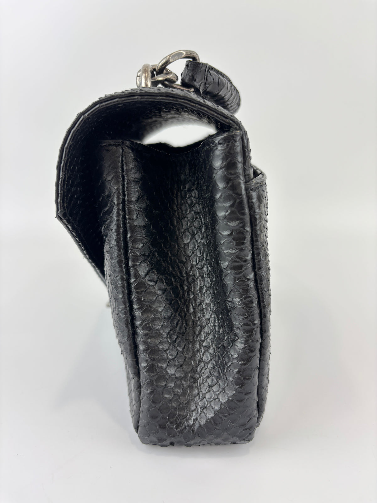 Medium College Bag in Black Python-Embossed Leather