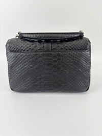 Medium College Bag in Black Python-Embossed Leather
