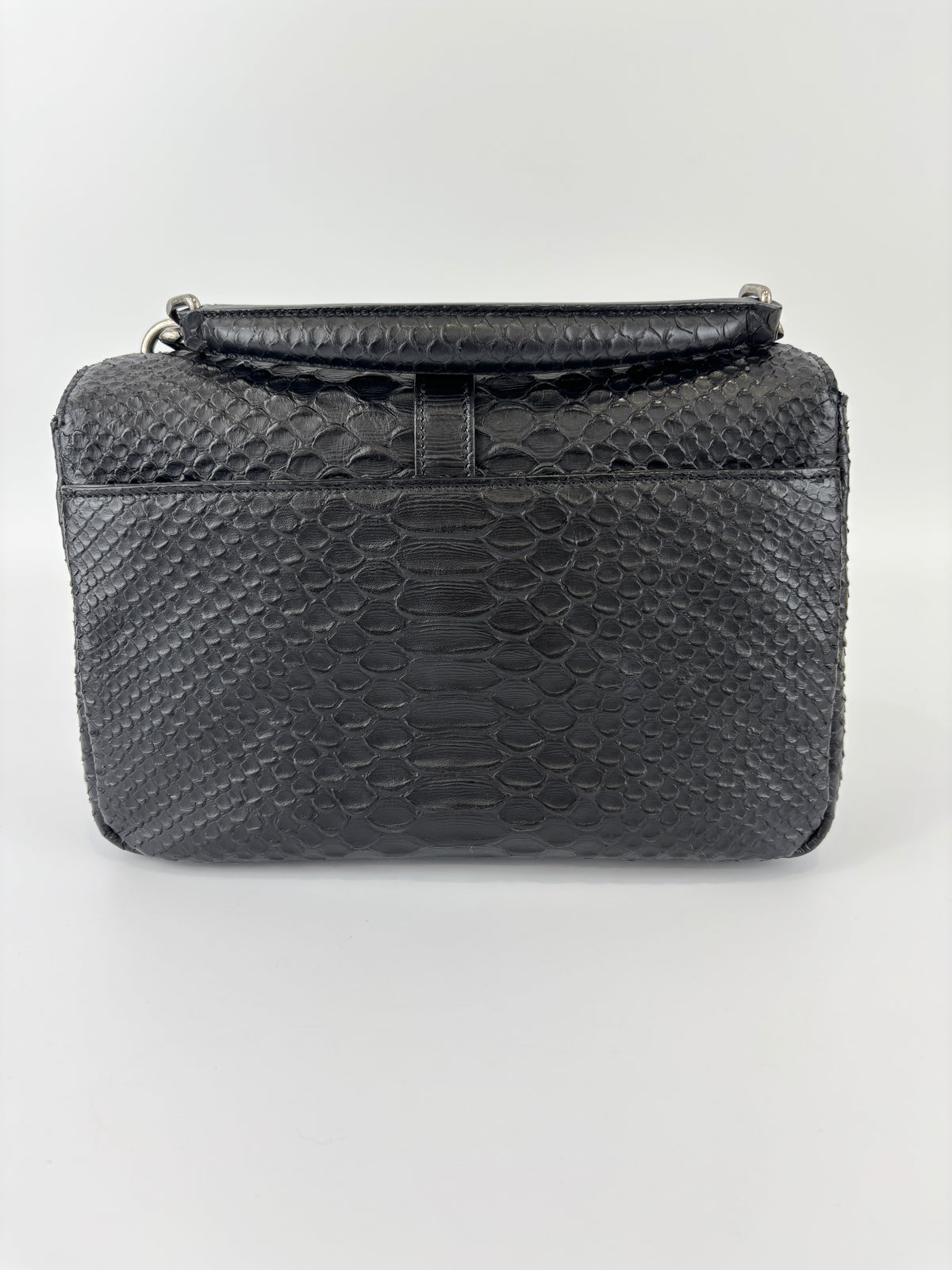 Medium College Bag in Black Python-Embossed Leather