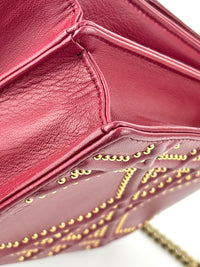 Studded Lambskin Vertical Diorama Clutch on Chain Burgundy GHW - Glampot