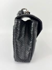 Medium College Bag in Black Python-Embossed Leather