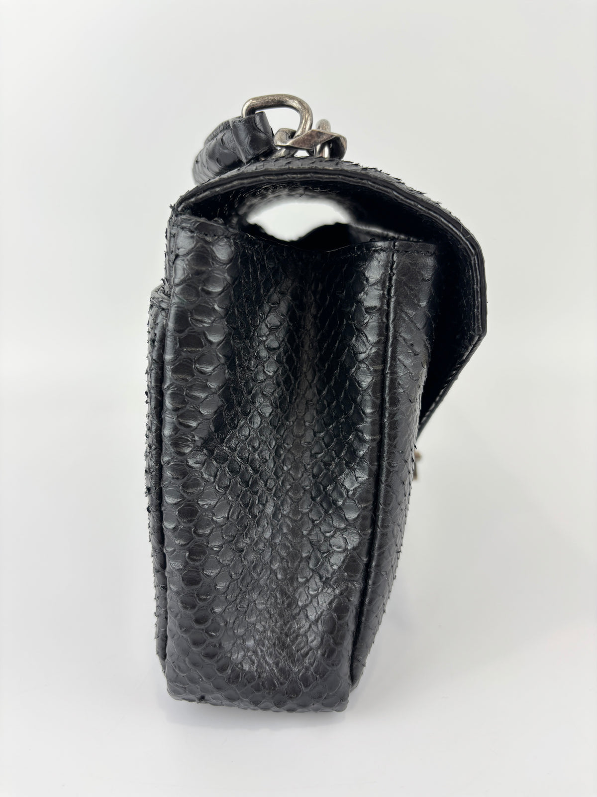 Medium College Bag in Black Python-Embossed Leather