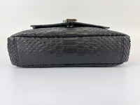 Medium College Bag in Black Python-Embossed Leather