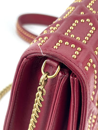 Studded Lambskin Vertical Diorama Clutch on Chain Burgundy GHW - Glampot