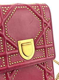 Studded Lambskin Vertical Diorama Clutch on Chain Burgundy GHW - Glampot
