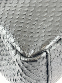 Medium College Bag in Black Python-Embossed Leather