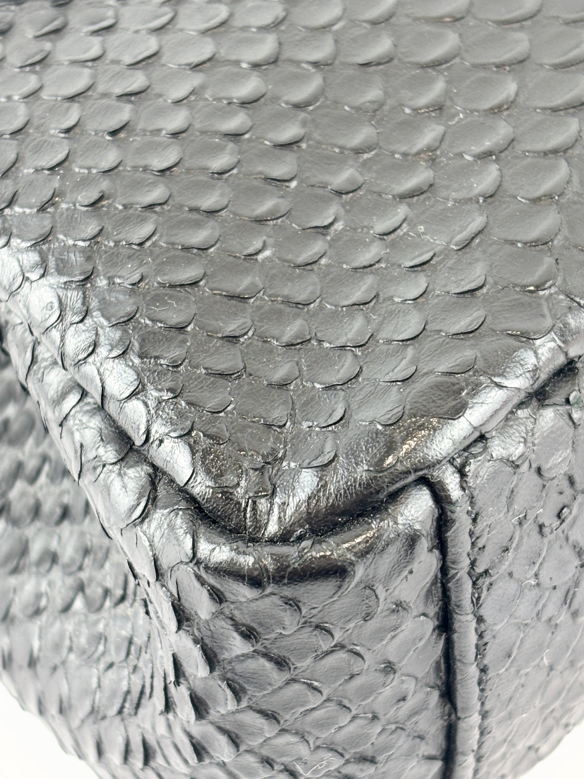 Medium College Bag in Black Python-Embossed Leather