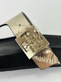 Mellow Thong Leather Sandals in Spark Gold / Perfect Black Size US 8