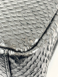 Medium College Bag in Black Python-Embossed Leather