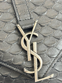Medium College Bag in Black Python-Embossed Leather