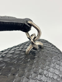 Medium College Bag in Black Python-Embossed Leather