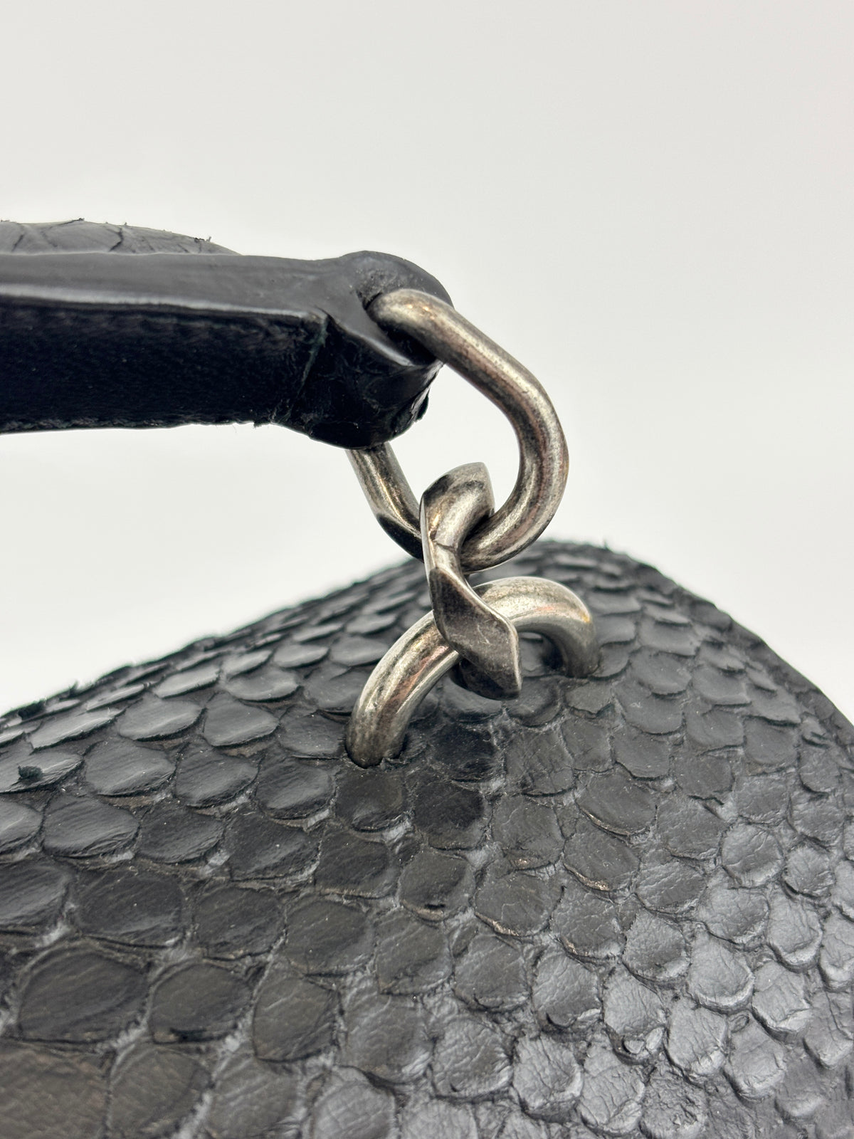 Medium College Bag in Black Python-Embossed Leather