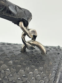 Medium College Bag in Black Python-Embossed Leather