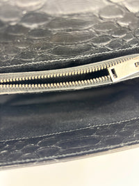 Medium College Bag in Black Python-Embossed Leather
