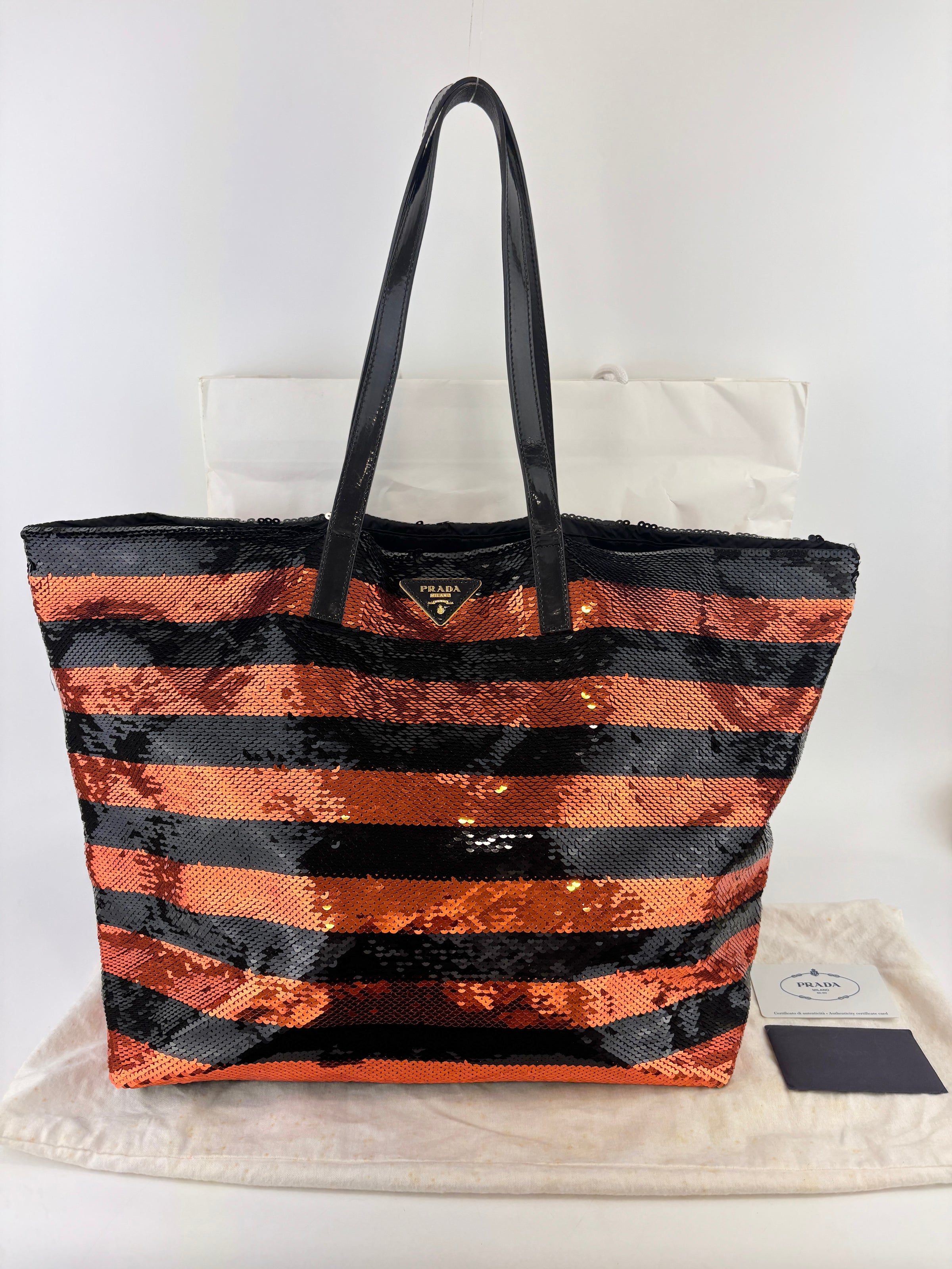 BR4727 Paillettes Satin Sequin Stripes Tote in Arancio